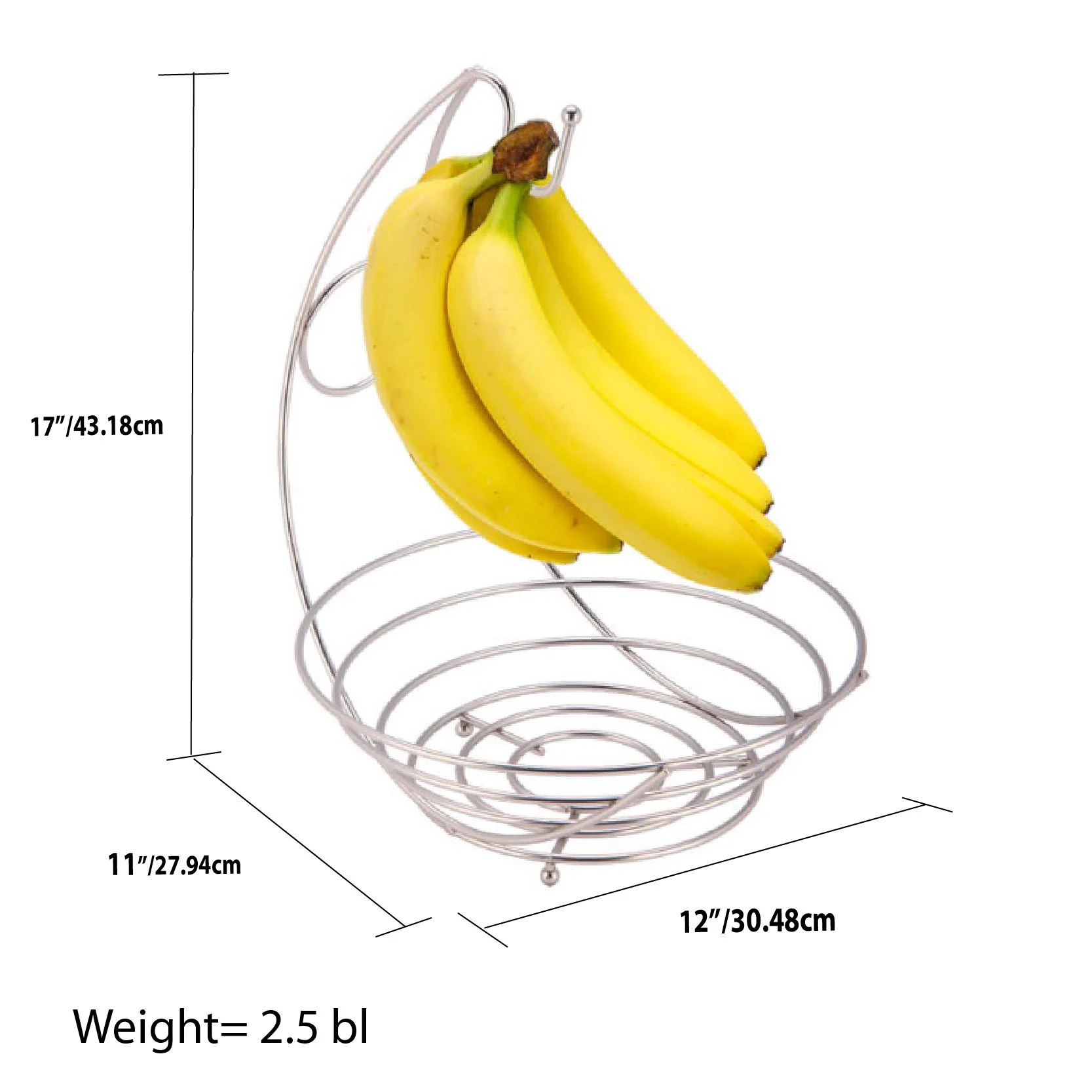 Home Basics Satin Nickel Fruit Bowl with Banana Tree - Image 3