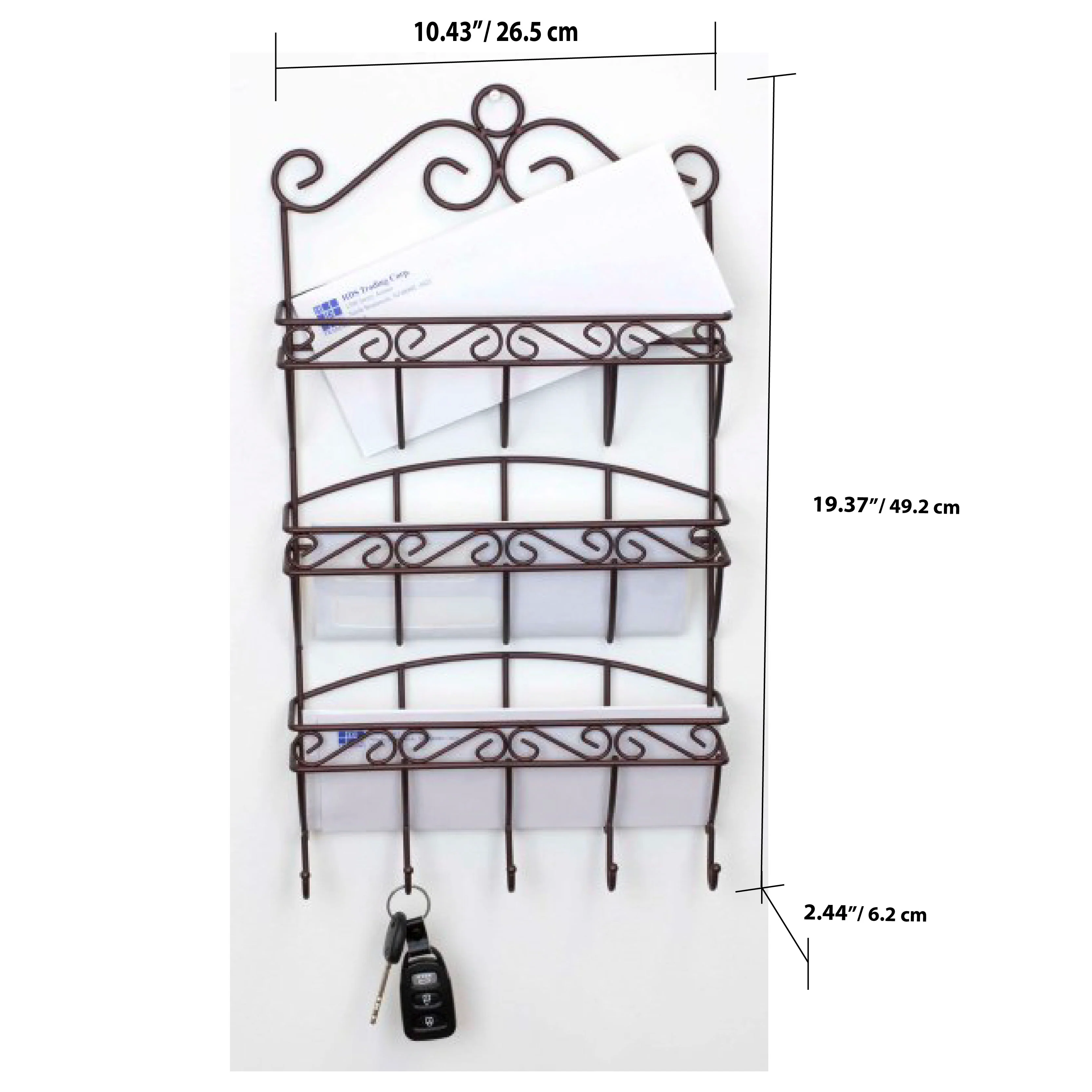 Home Basics Scroll Collection 3 Tier Steel Letter Rack Organizer, Bronze - Image 3