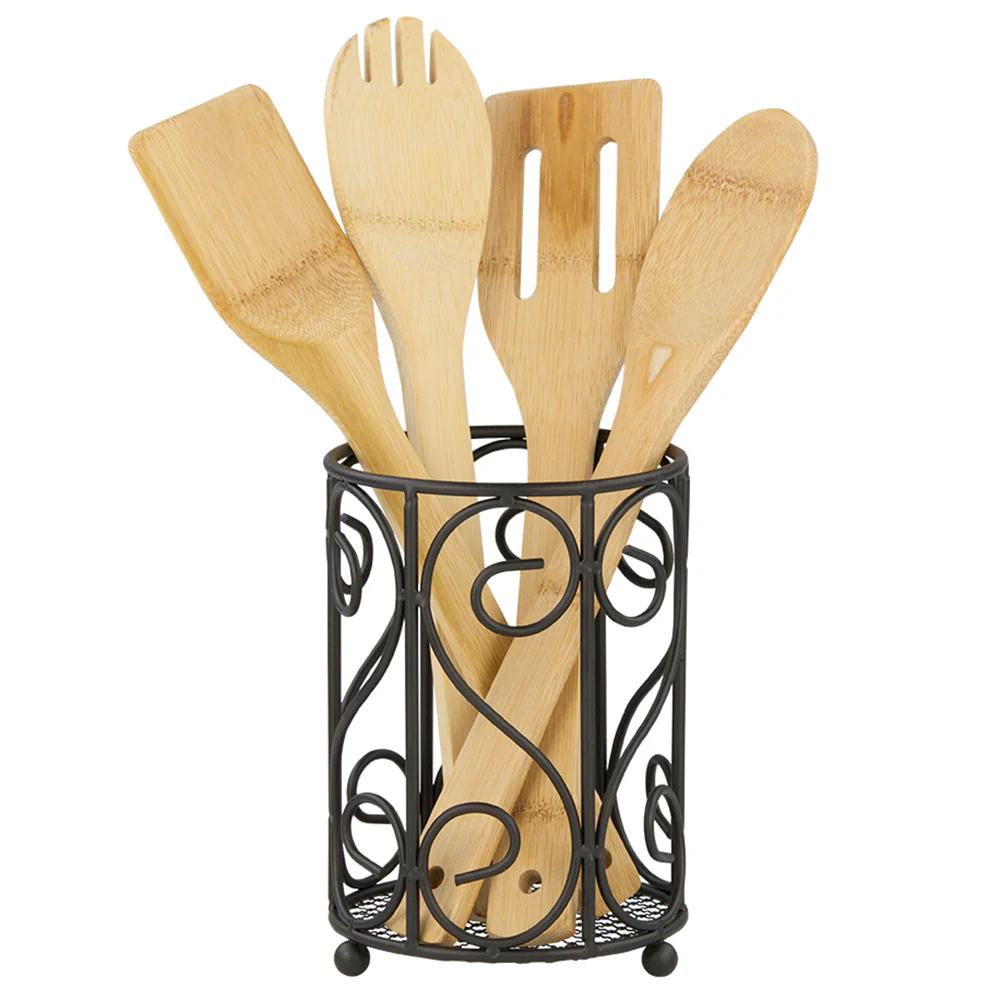 Home Basics Scroll Collection Steel Cutlery Holder, Black, 6.75x5 Inches - Image 2