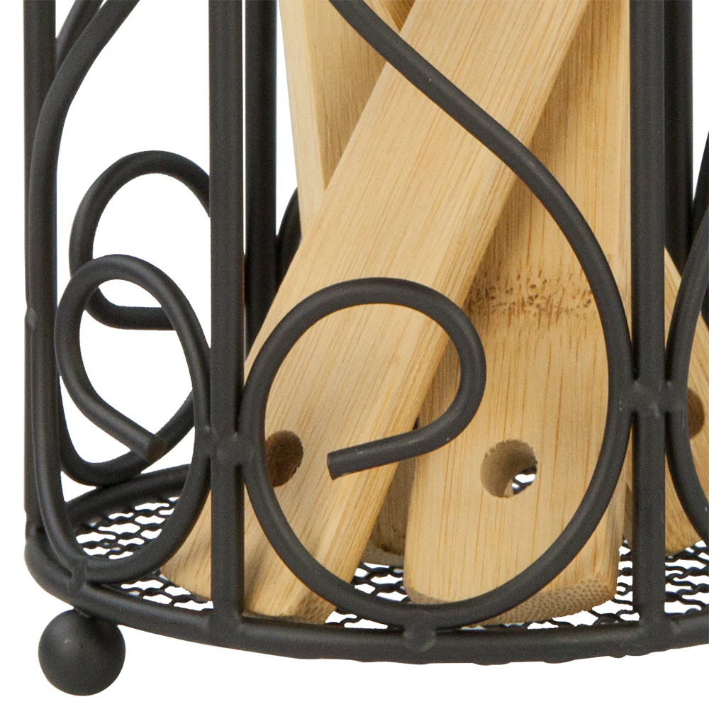 Home Basics Scroll Collection Steel Cutlery Holder, Black, 6.75x5 Inches - Image 3