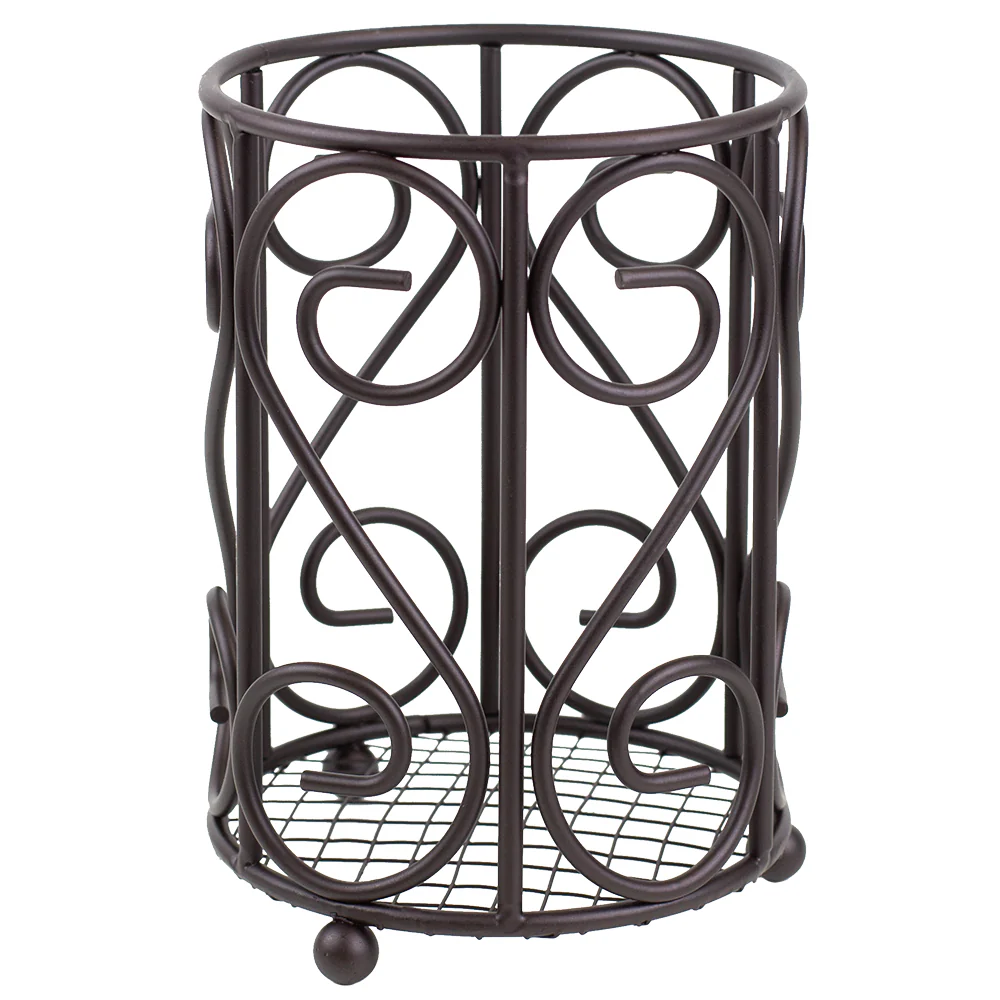 Home Basics Scroll Collection Steel Cutlery Holder with Mesh Bottom and Non-Skid Feet, Bronze - Image 3