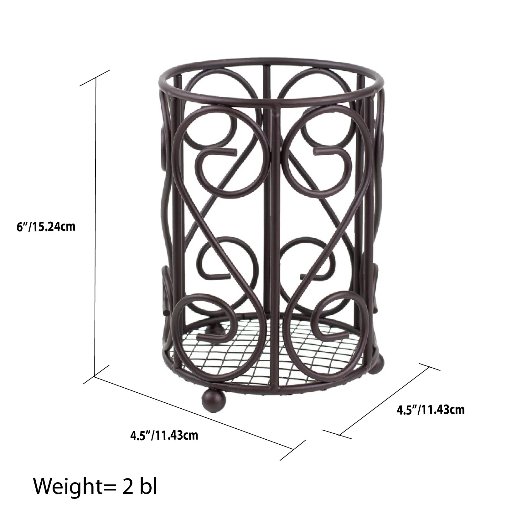 Home Basics Scroll Collection Steel Cutlery Holder with Mesh Bottom and Non-Skid Feet, Bronze - Image 7