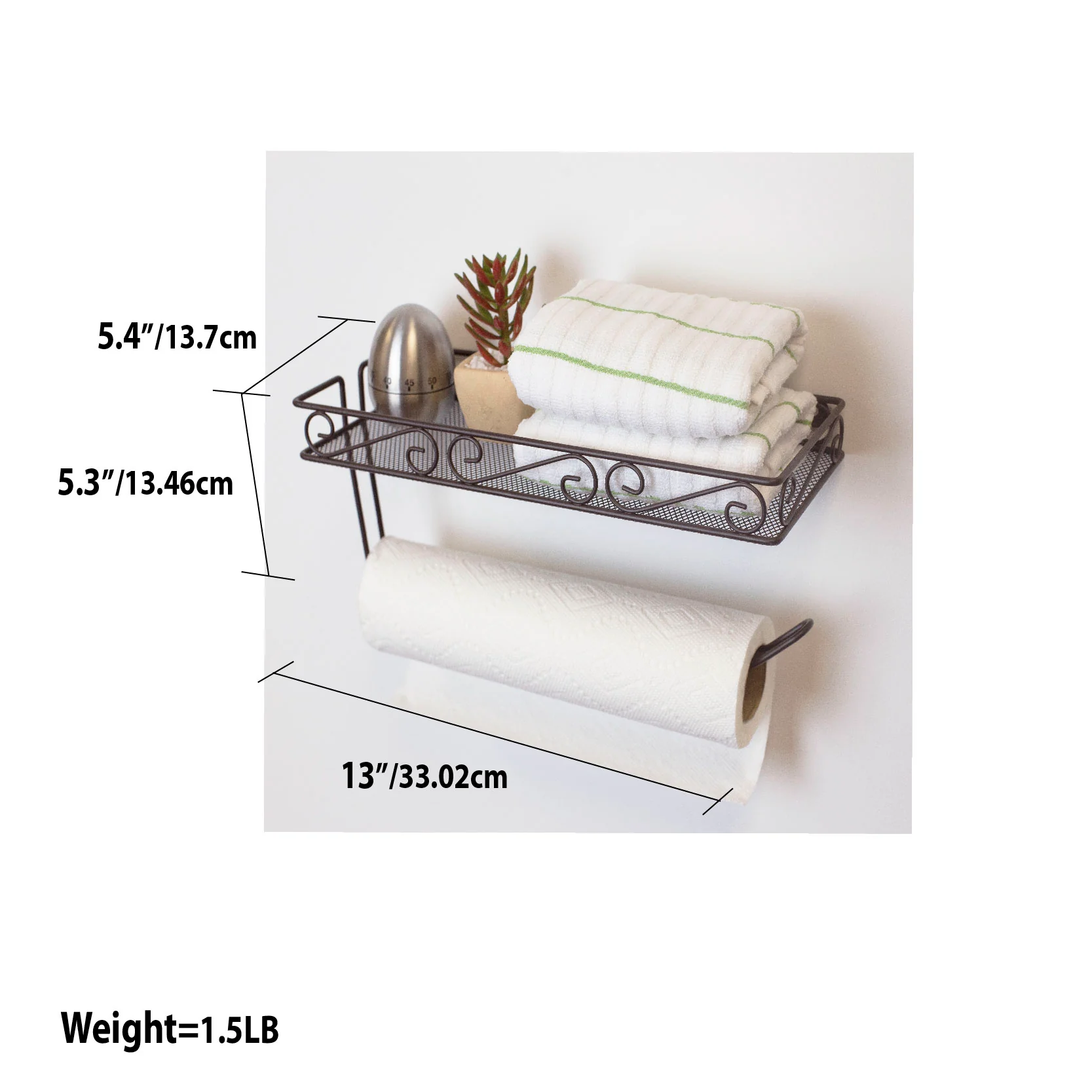Home Basics Scroll Collection Wall Mounted Paper Towel Holder with Basket, Bronze - Image 10