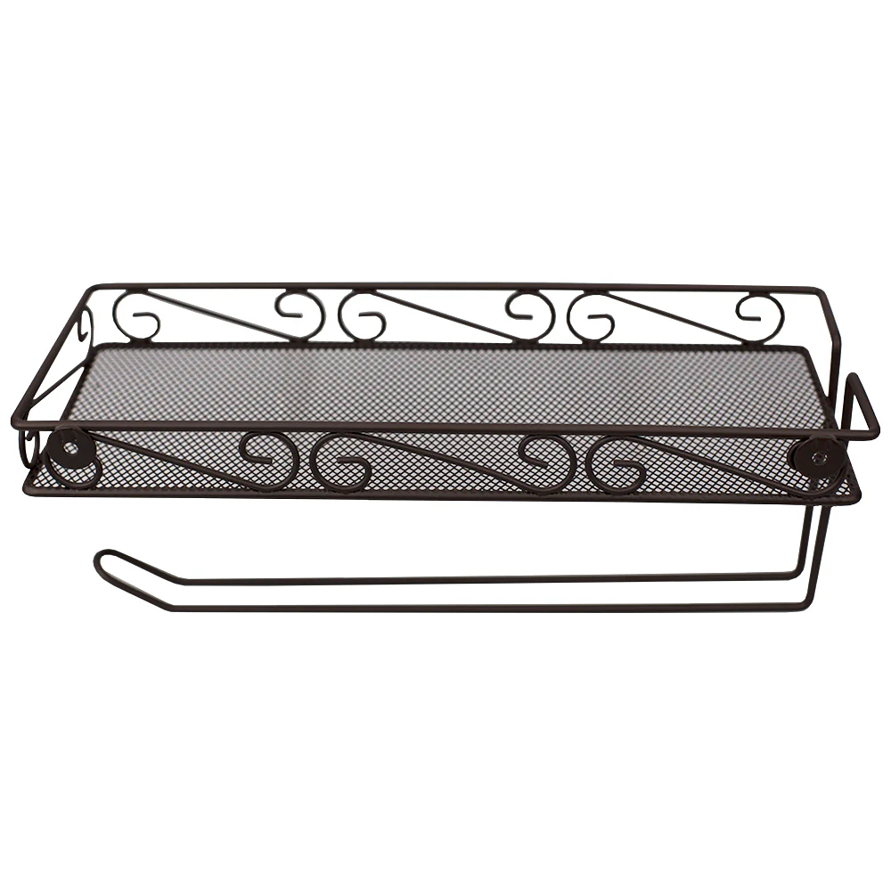 Home Basics Scroll Collection Wall Mounted Paper Towel Holder with Basket, Bronze - Image 5