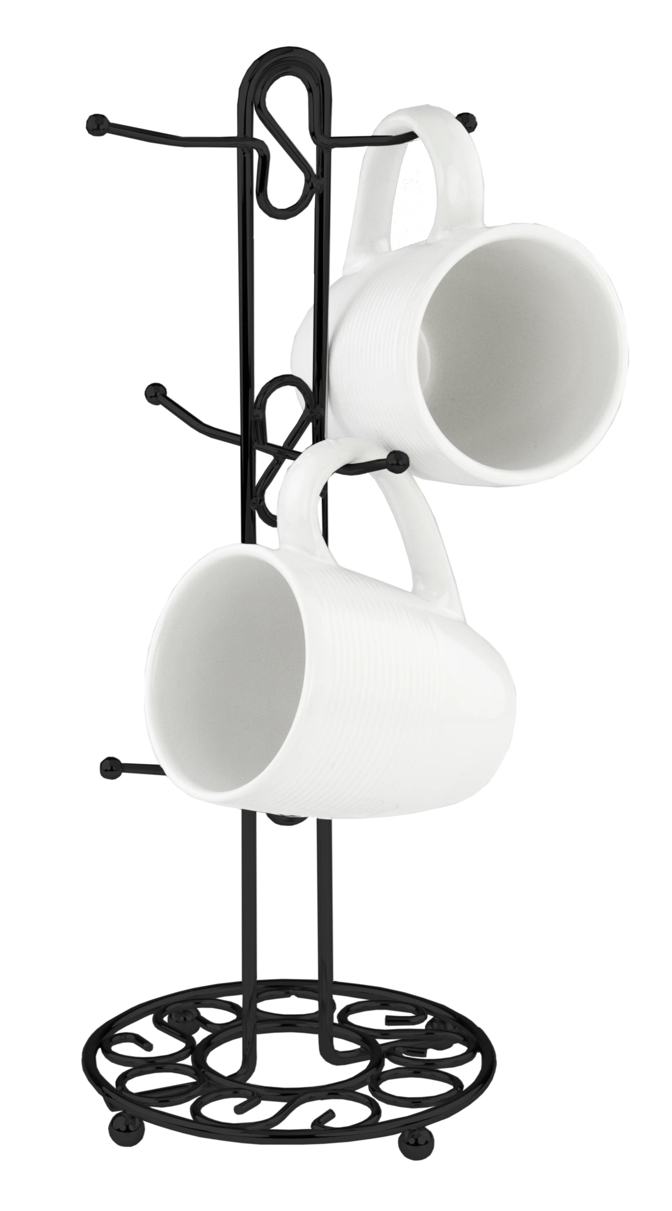 Home Basics Scroll Design Mug Tree, Black, 6x15 Inches