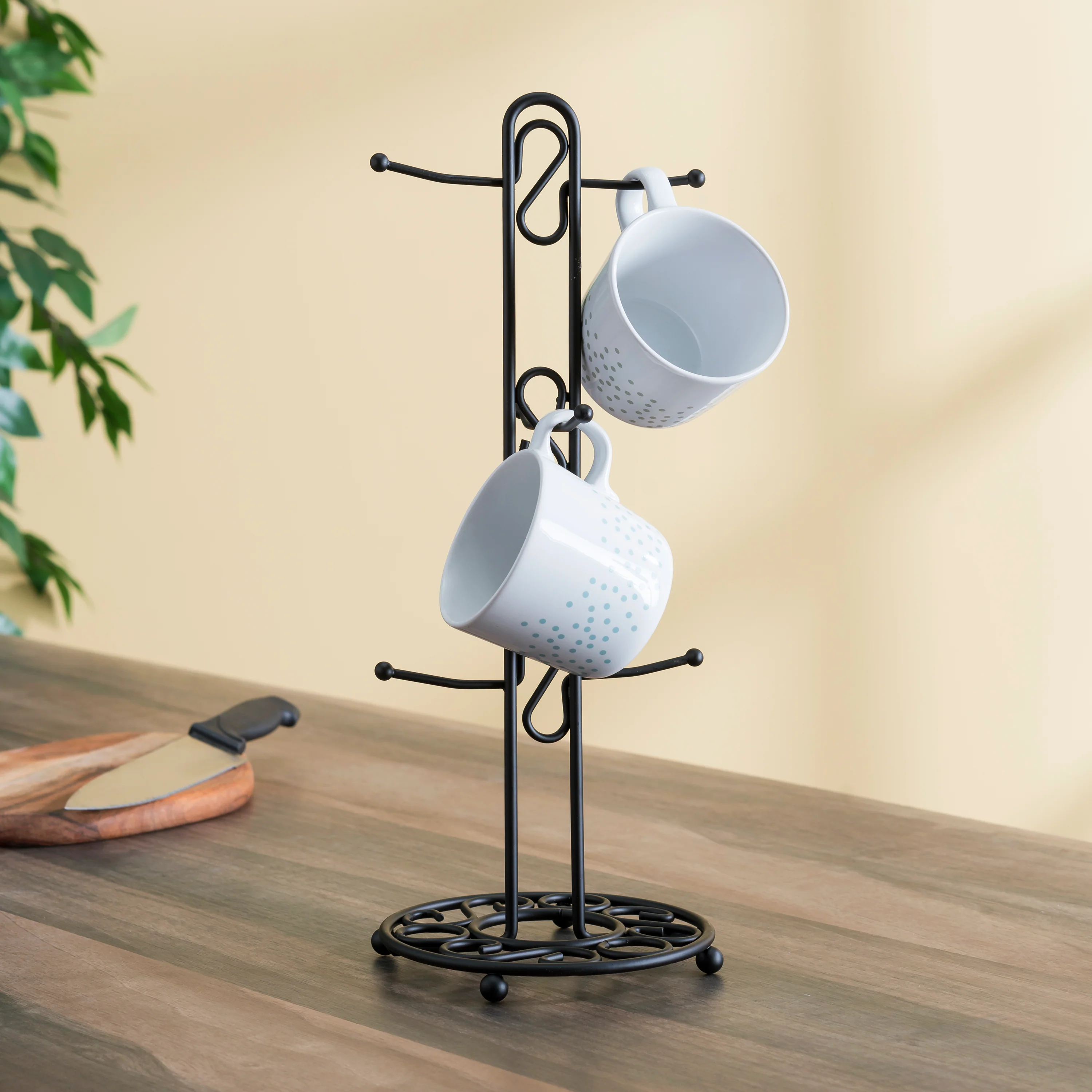 Home Basics Scroll Design Mug Tree, Black, 6x15 Inches - Image 5