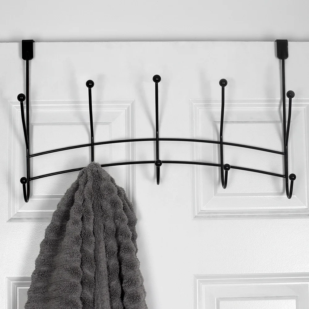 Home Basics Shelby 5 Hook Over the Door Hanging Rack, Black - Image 4