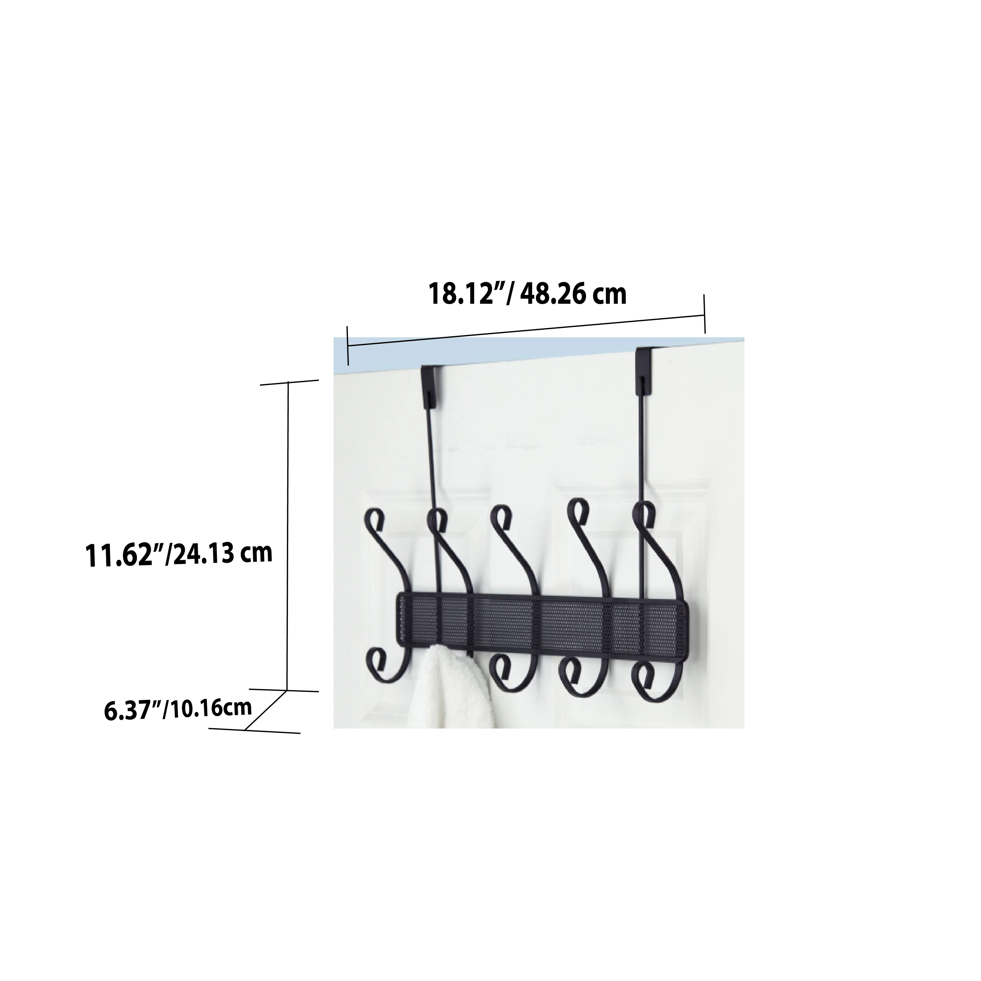 Home Basics Shelby 5 Hook Over the Door Hanging Rack, Black - Image 5