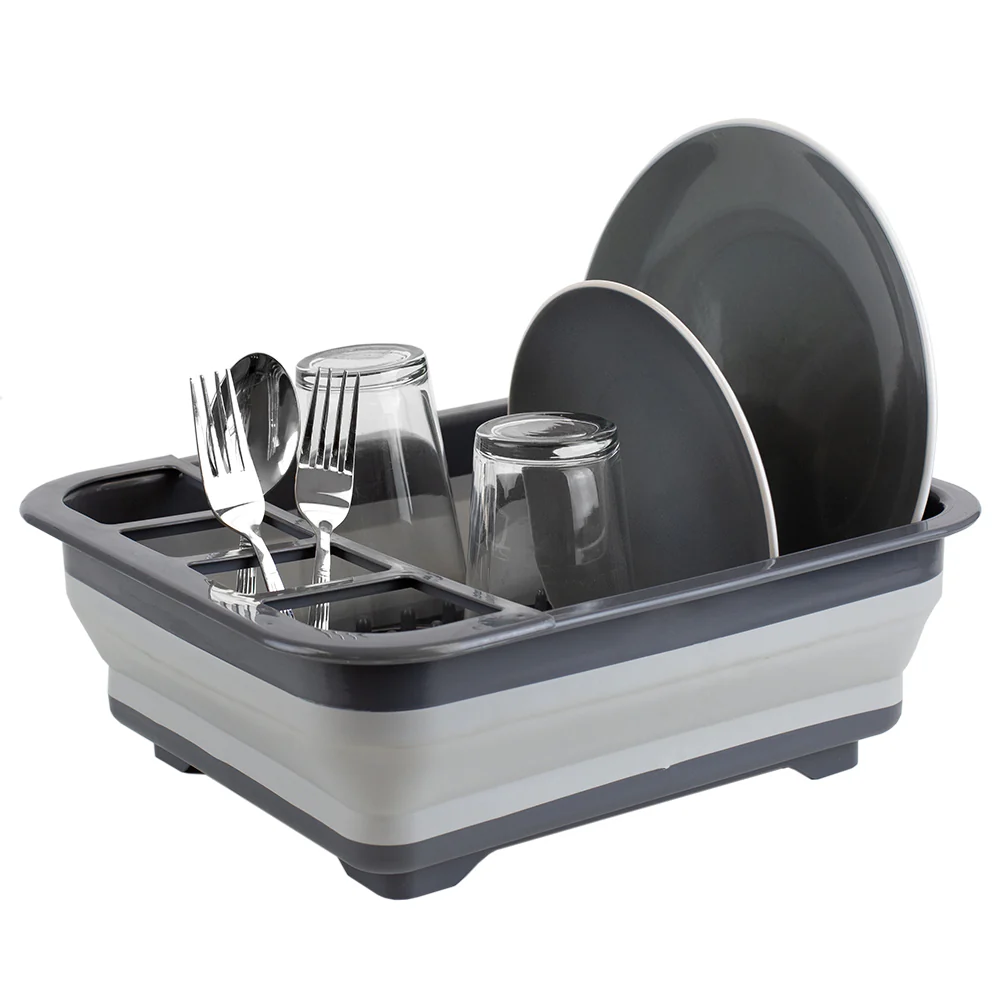 Home Basics Silicone and Plastic  Easy Storage Collapsible Dish Rack,Grey