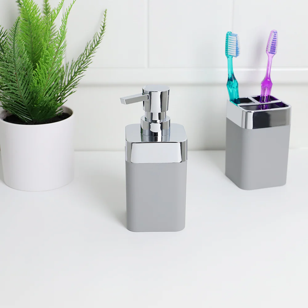Home Basics Skylar 10 oz. ABS Plastic Soap Dispenser, Grey - Image 4