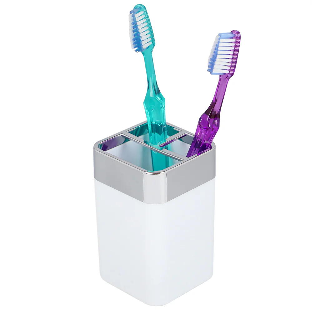 Home Basics Skylar ABS Plastic Toothbrush Holder, White - Image 3