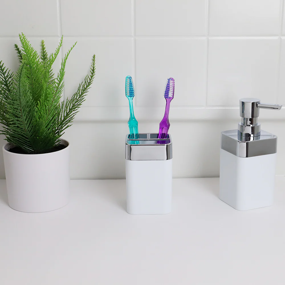 Home Basics Skylar ABS Plastic Toothbrush Holder, White - Image 4