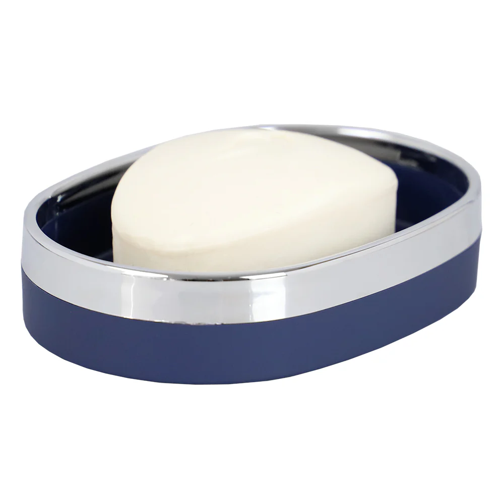 Home Basics Skylar Oval Ridged ABS Plastic Soap Dish, Navy - Image 3