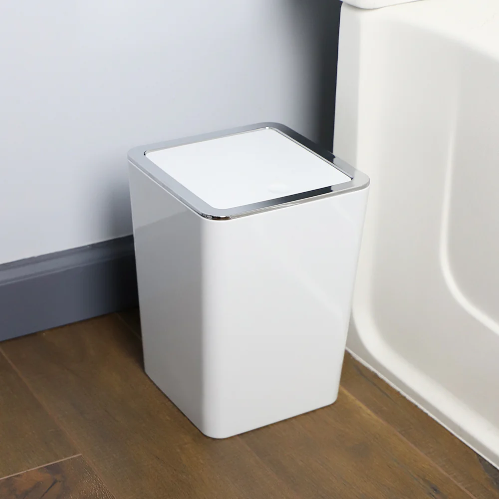 Home Basics Skylar Swing Top 3 Lt ABS Plastic Waste Bin, White - Image 4