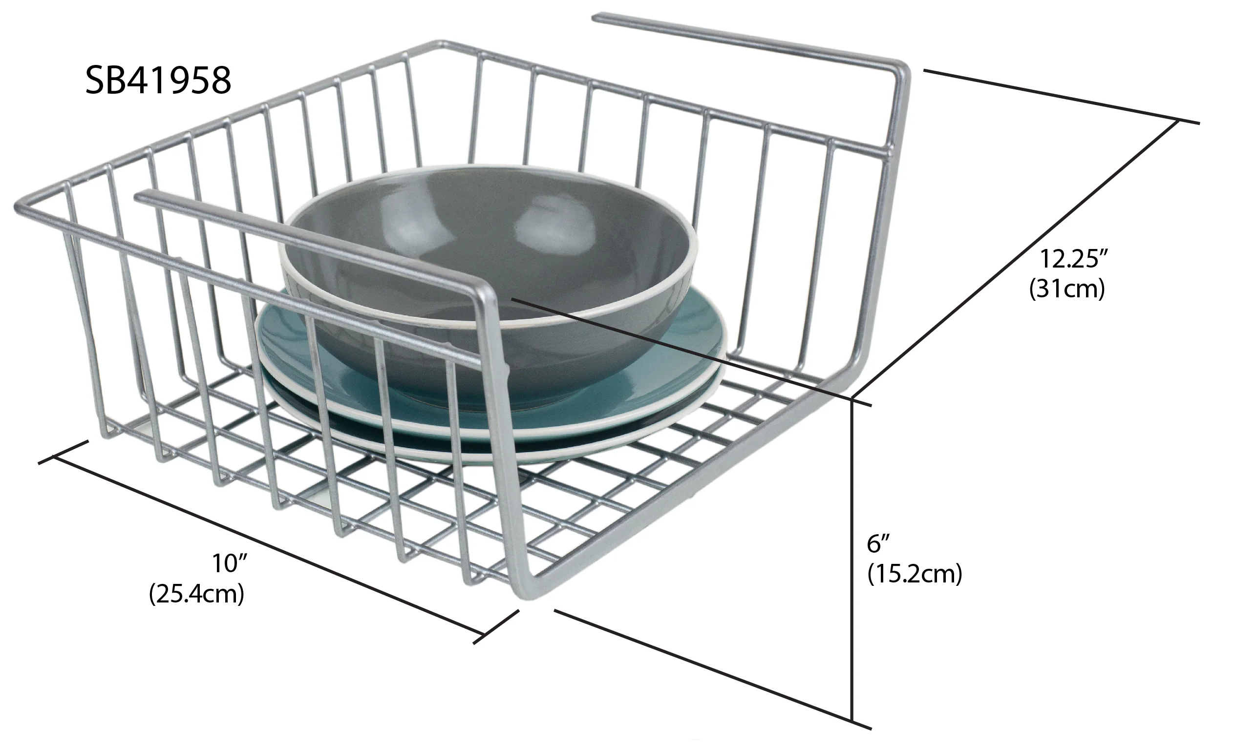 Home Basics Small Under Shelf Vinyl Coated Steel Basket, Silver - Image 6