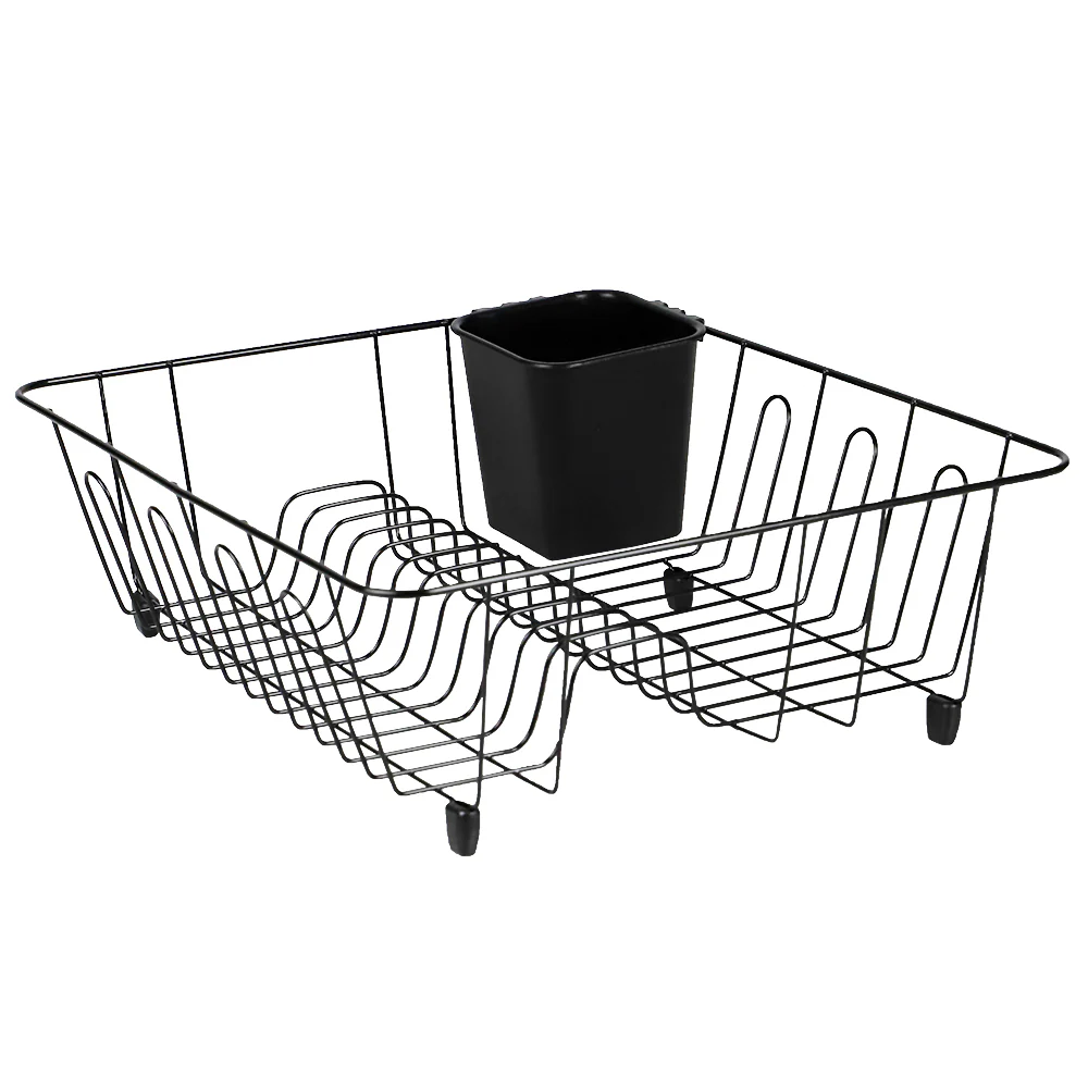 Home Basics Small Vinyl Coated Wire Dish Rack with Utensil Holder, Black - Image 2