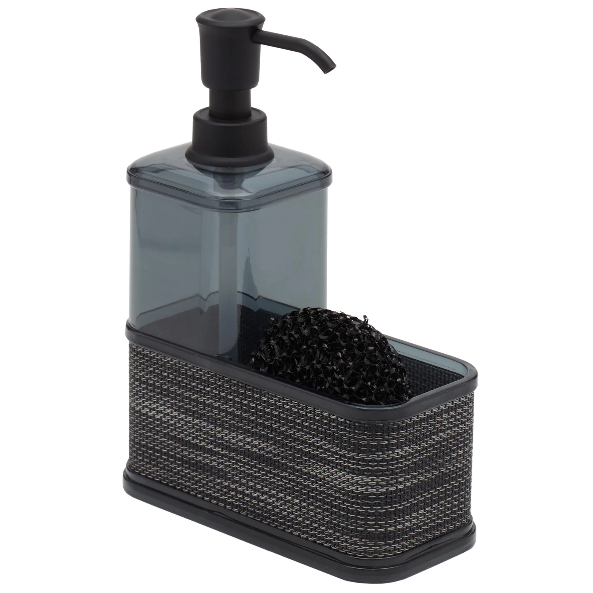 Home Basics Soap Dispenser with Basketweave Sponge Holder, Black, 18.6 oz