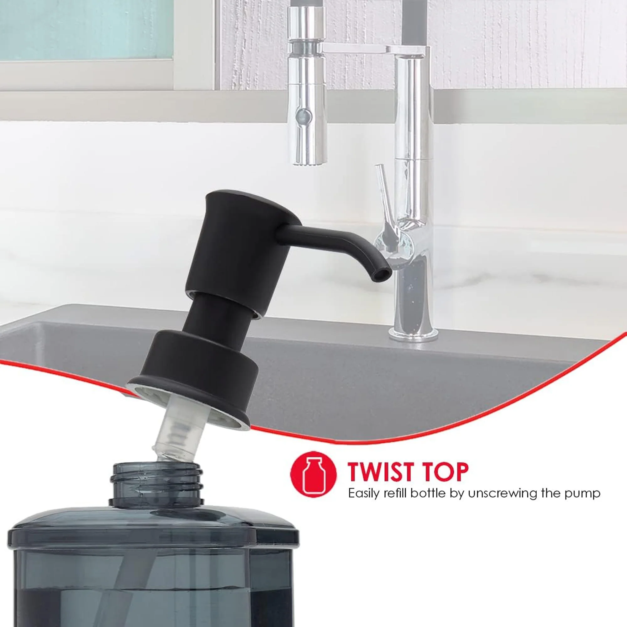 Home Basics Soap Dispenser with Basketweave Sponge Holder, Black, 18.6 oz - Image 2