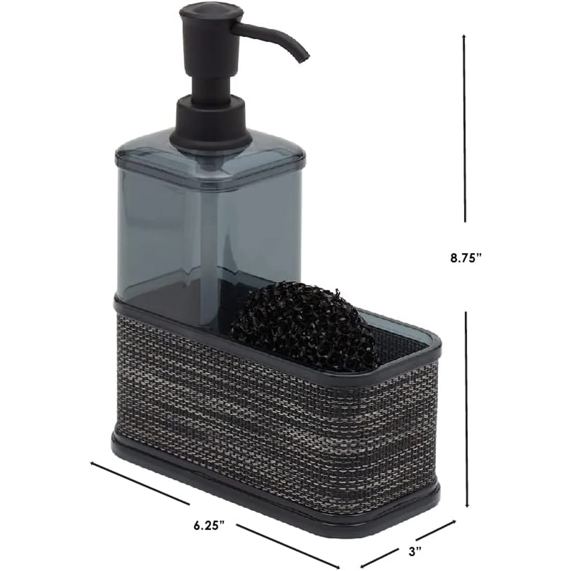 Home Basics Soap Dispenser with Basketweave Sponge Holder, Black, 18.6 oz - Image 4