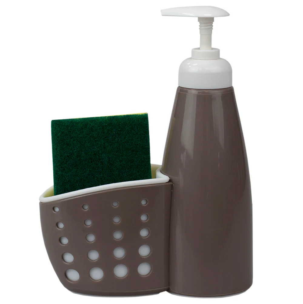 Home Basics Soap Dispenser with Perforated Sponge Holder, Grey - Image 2