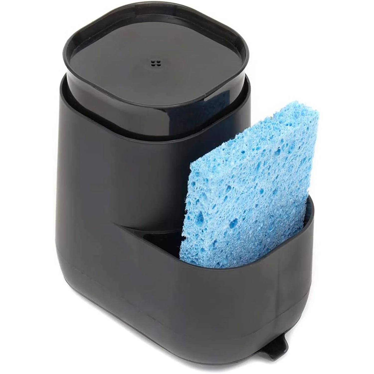 Home Basics Soap Dispenser with Side Sponge Compartment, Black