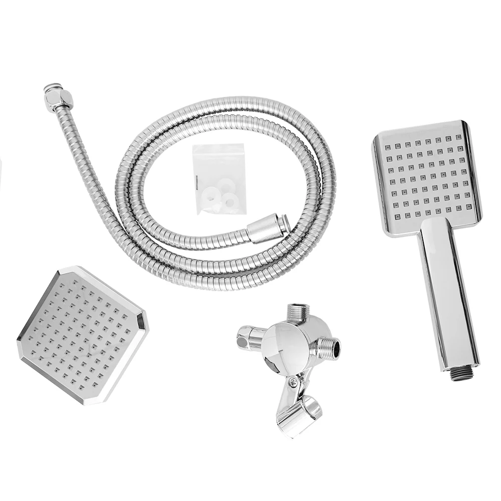 Home Basics Square Dual Plastic Shower Massager with Shower Head Set, Chrome - Image 2