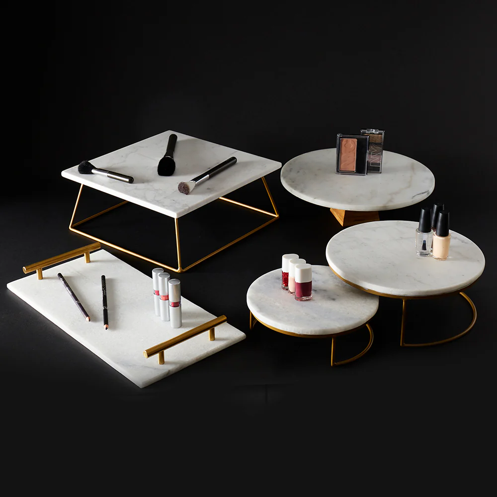 Home Basics Square Marble Food Display Riser, White - Image 4