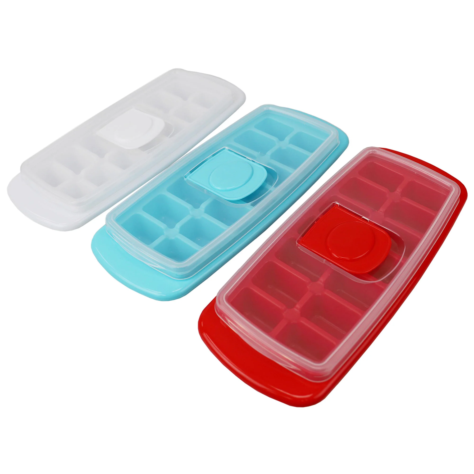 Home Basics Stackable Plastic Ice Cube Tray with Removable Snap-on Lid, White, 14 Cubes