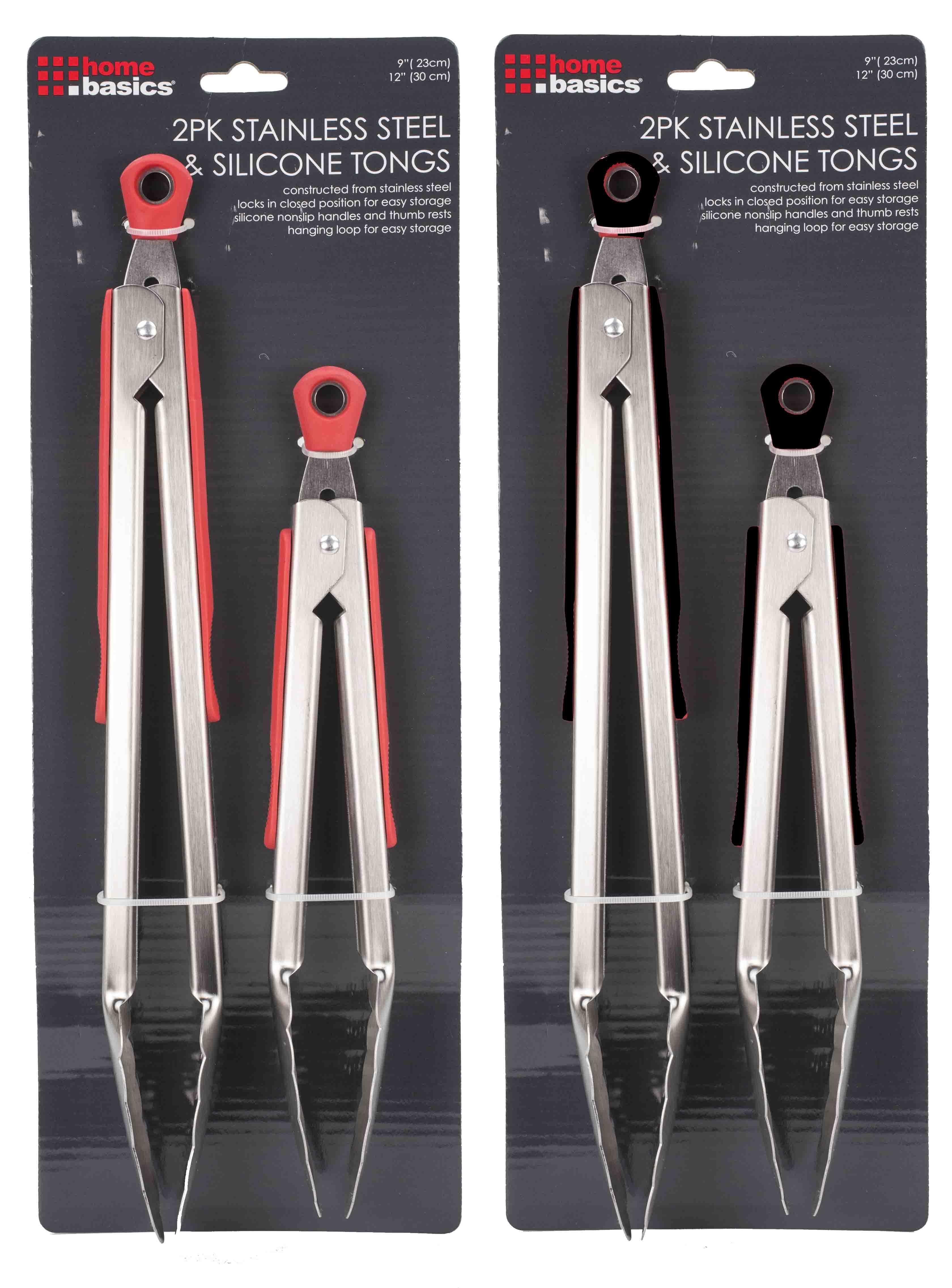 Home Basics Stainless Steel 2 Piece Tong Set with Silicone Handles, Assorted Colors