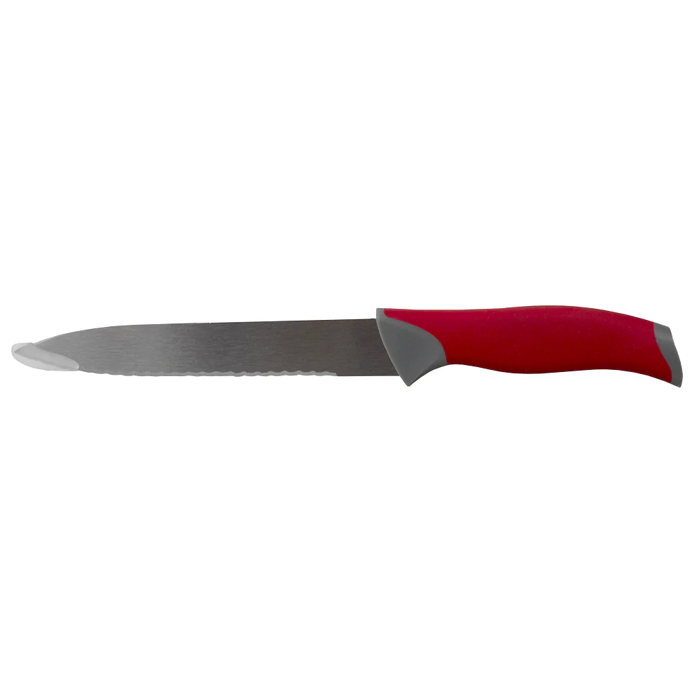 Home Basics Stainless Steel Knife Set with Non-Slip Handles and Protective Bolster, Red - Image 3