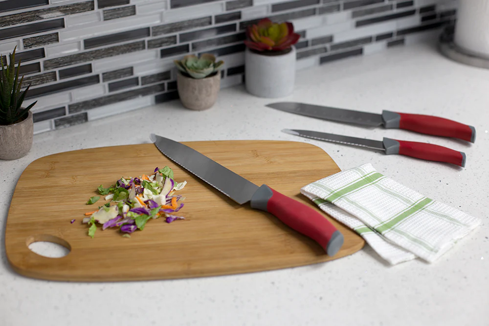 Home Basics Stainless Steel Knife Set with Non-Slip Handles and Protective Bolster, Red - Image 4
