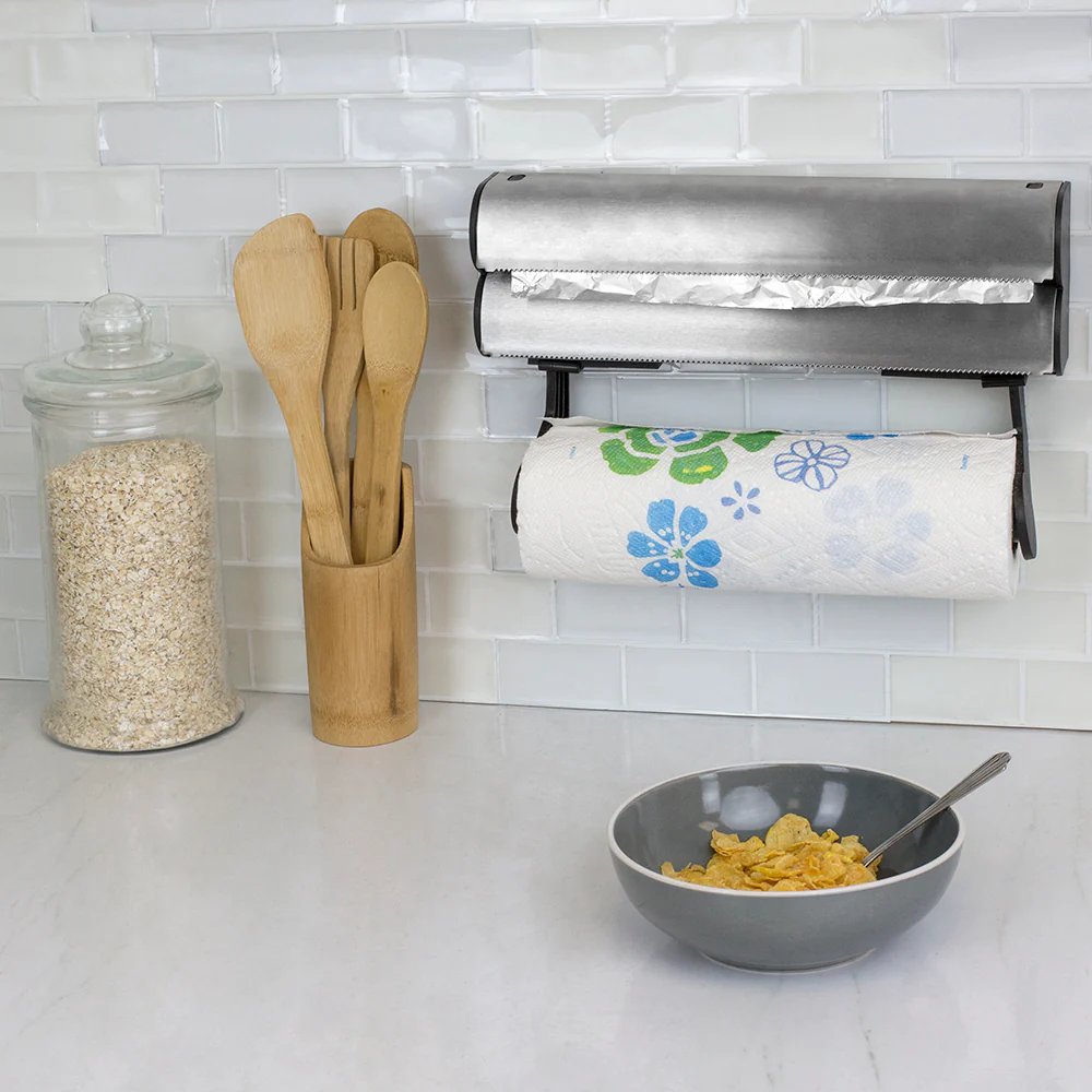 Home Basics Stainless Steel Paper Towel Holder with Integrated Wrap Dispenser - Image 5