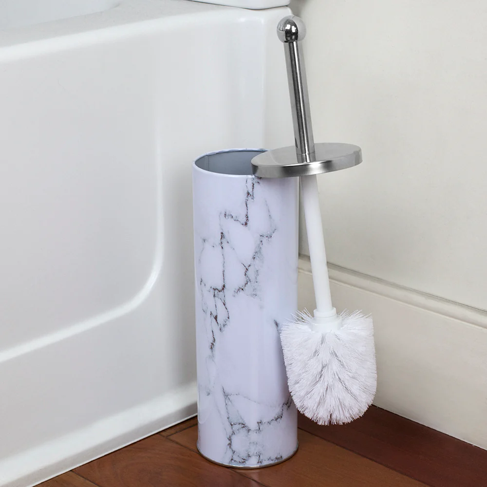 Home Basics Stainless Steel Toilet Brush Holder, White-Marble - Image 4