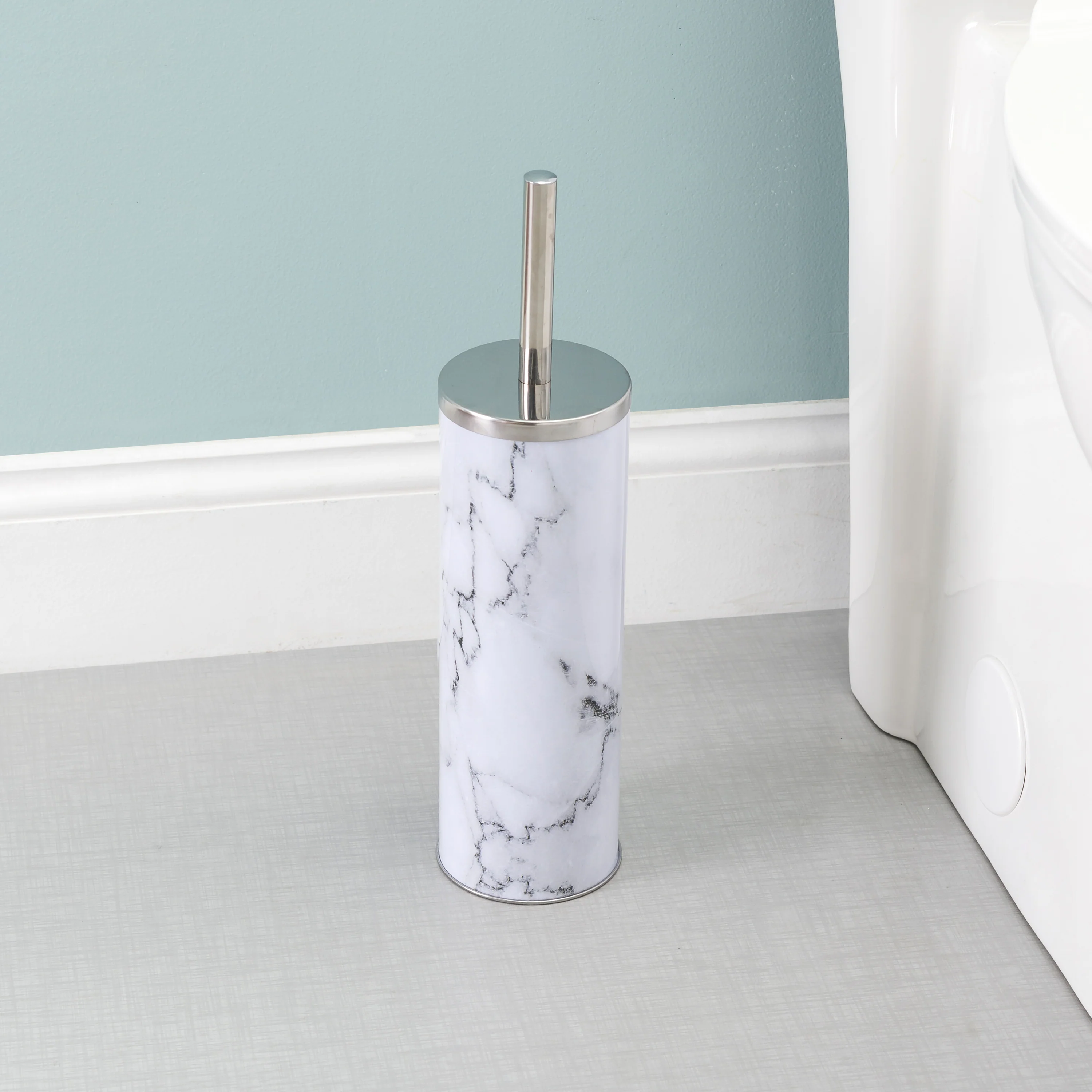 Home Basics Stainless Steel Toilet Brush Holder, White-Marble - Image 5