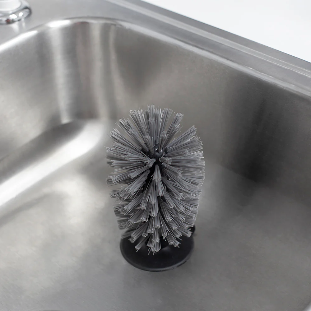 Home Basics Standing Suction Cup Plastic Sink Brush, Black - Image 5