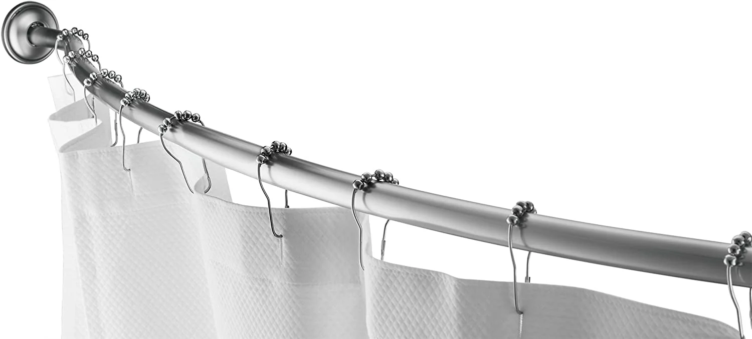 Home Basics Steel Curved Shower Rod, Satin Nickel, Adjusts 42-72 Inches