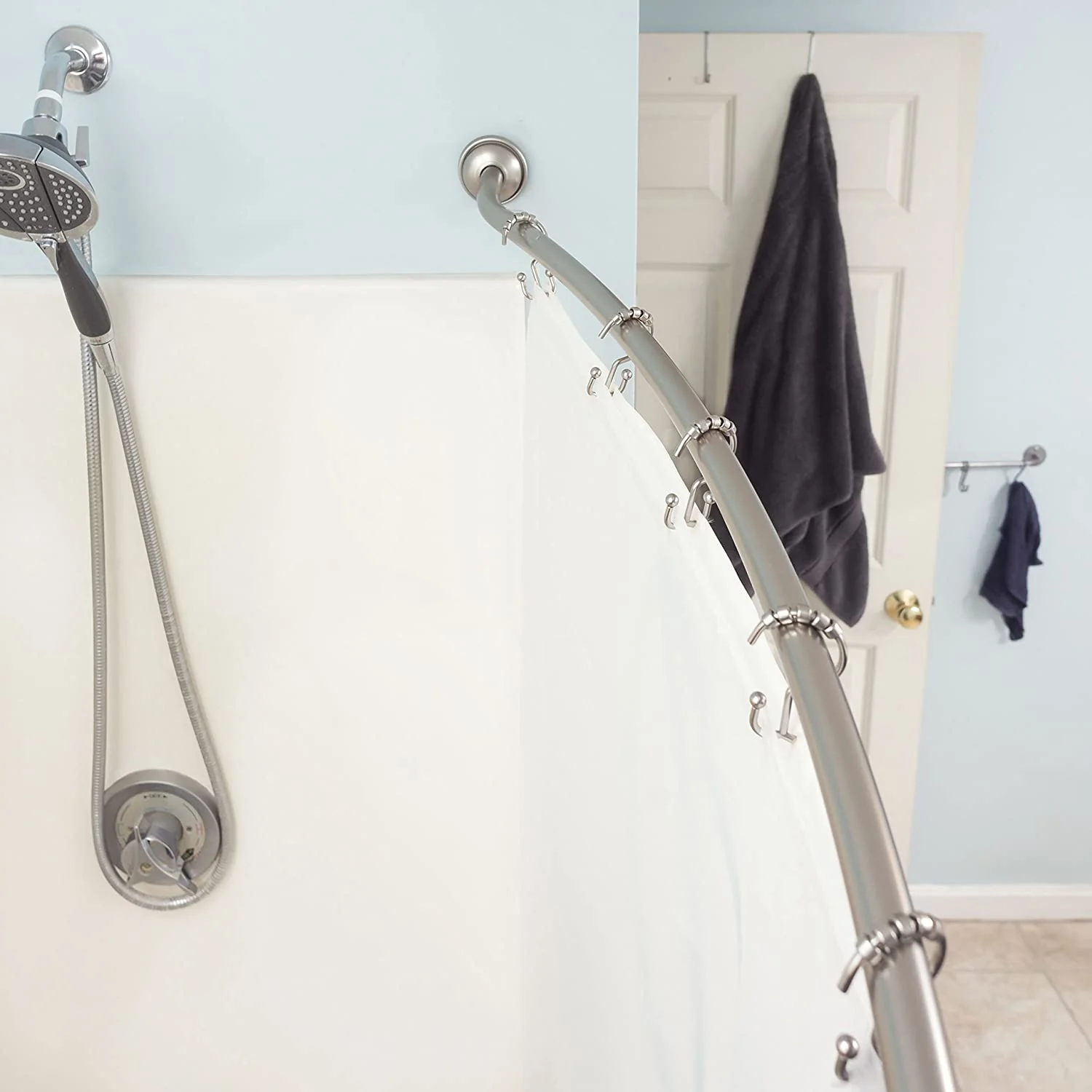 Home Basics Steel Curved Shower Rod, Satin Nickel, Adjusts 42-72 Inches - Image 4