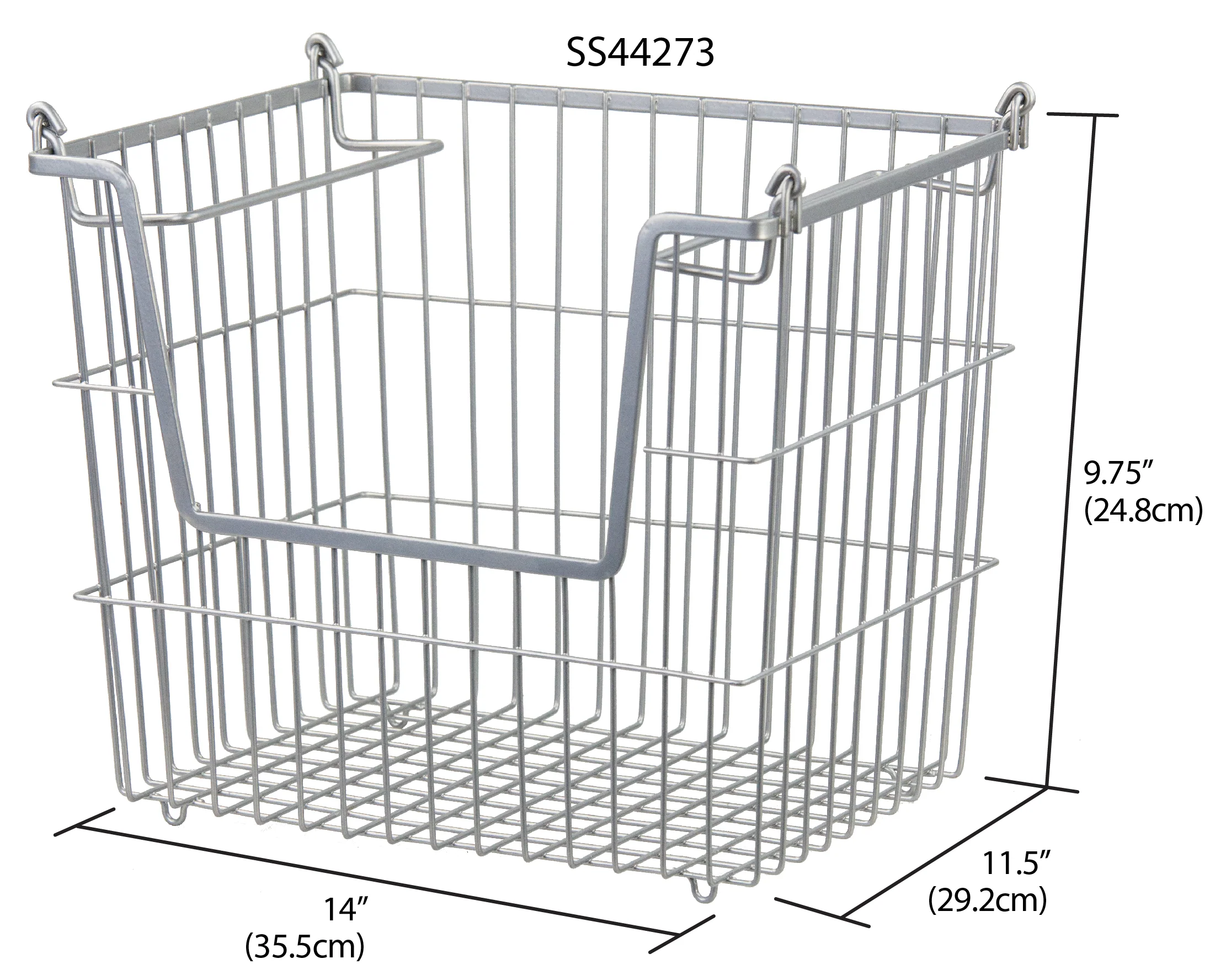 Home Basics Steel Wire Large Stackable Basket with Handles, Grey, 14x11.5x9.75 Inches - Image 6