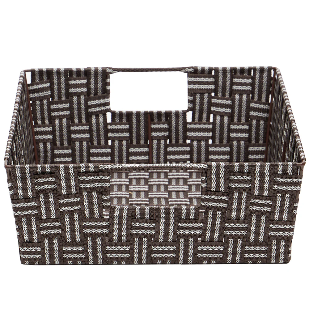 Home Basics Stripe Woven Strap Large Storage Bin, Brown - Image 2