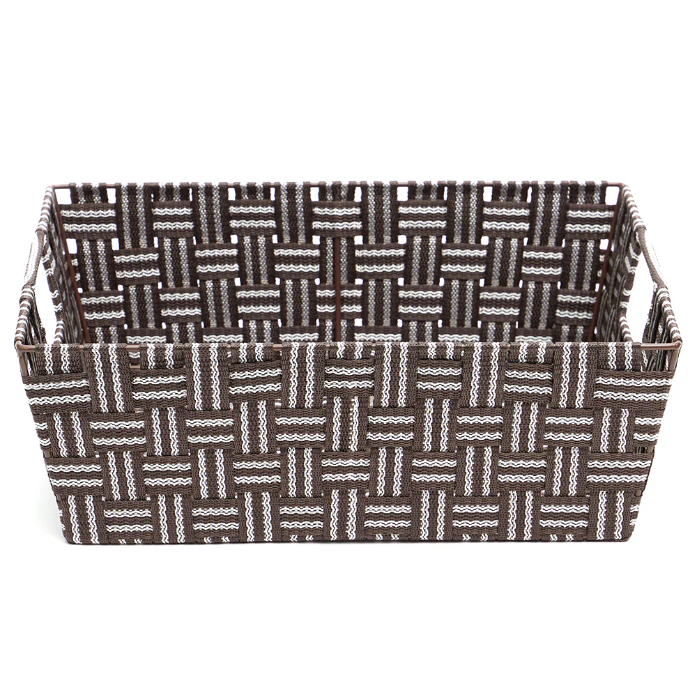 Home Basics Stripe Woven Strap Large Storage Bin, Brown - Image 3