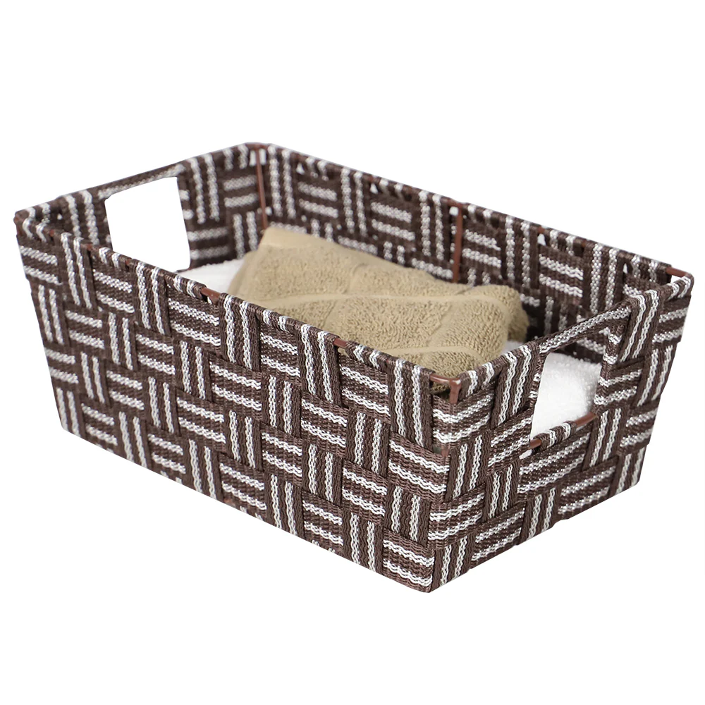 Home Basics Stripe Woven Strap Small Storage Bin, Brown - Image 2