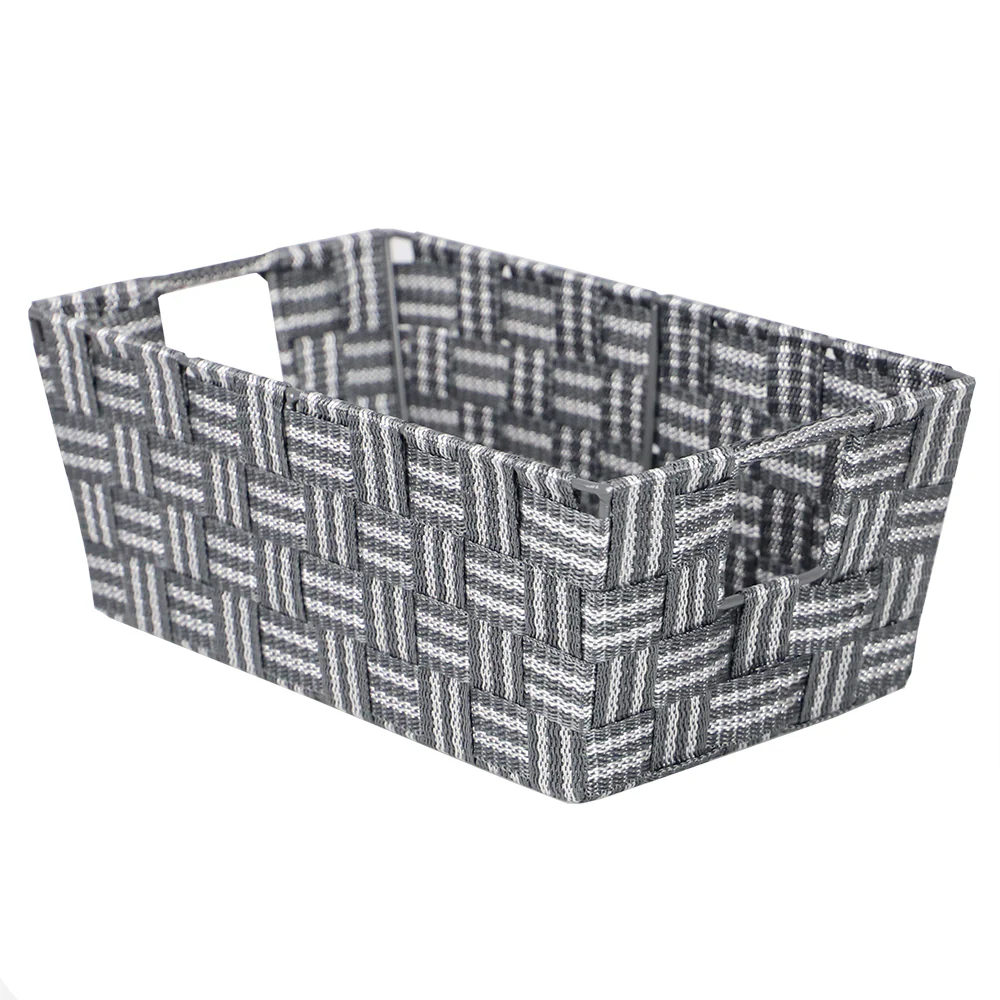 Home Basics Stripe Woven Strap Small Storage Bin, Grey