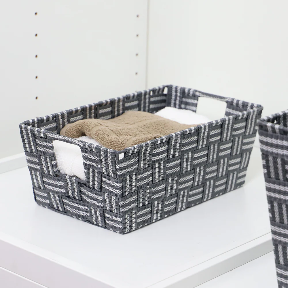 Home Basics Stripe Woven Strap Small Storage Bin, Grey - Image 5