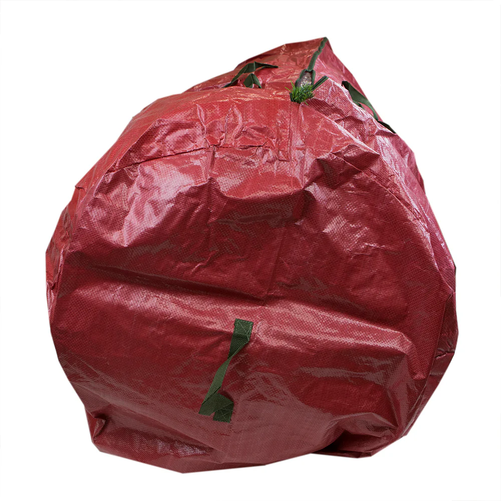 Home Basics Textured PVC Artificial Christmas Tree Holiday Storage Bag Organizer with Reinforced Nylon Handles, Red - Image 3