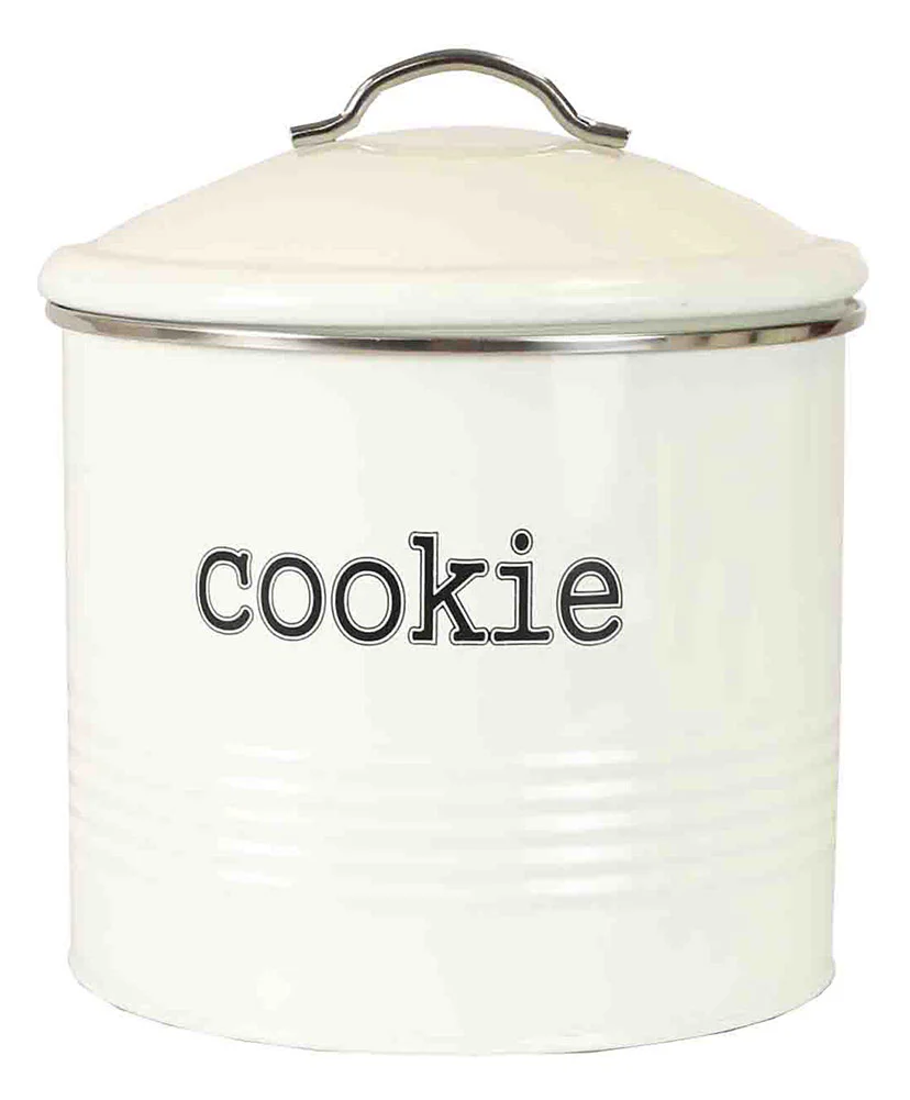 Home Basics Tin Cookie Jar, Ribbed Design, Ivory, 7.6x7.5 Inches - Image 2