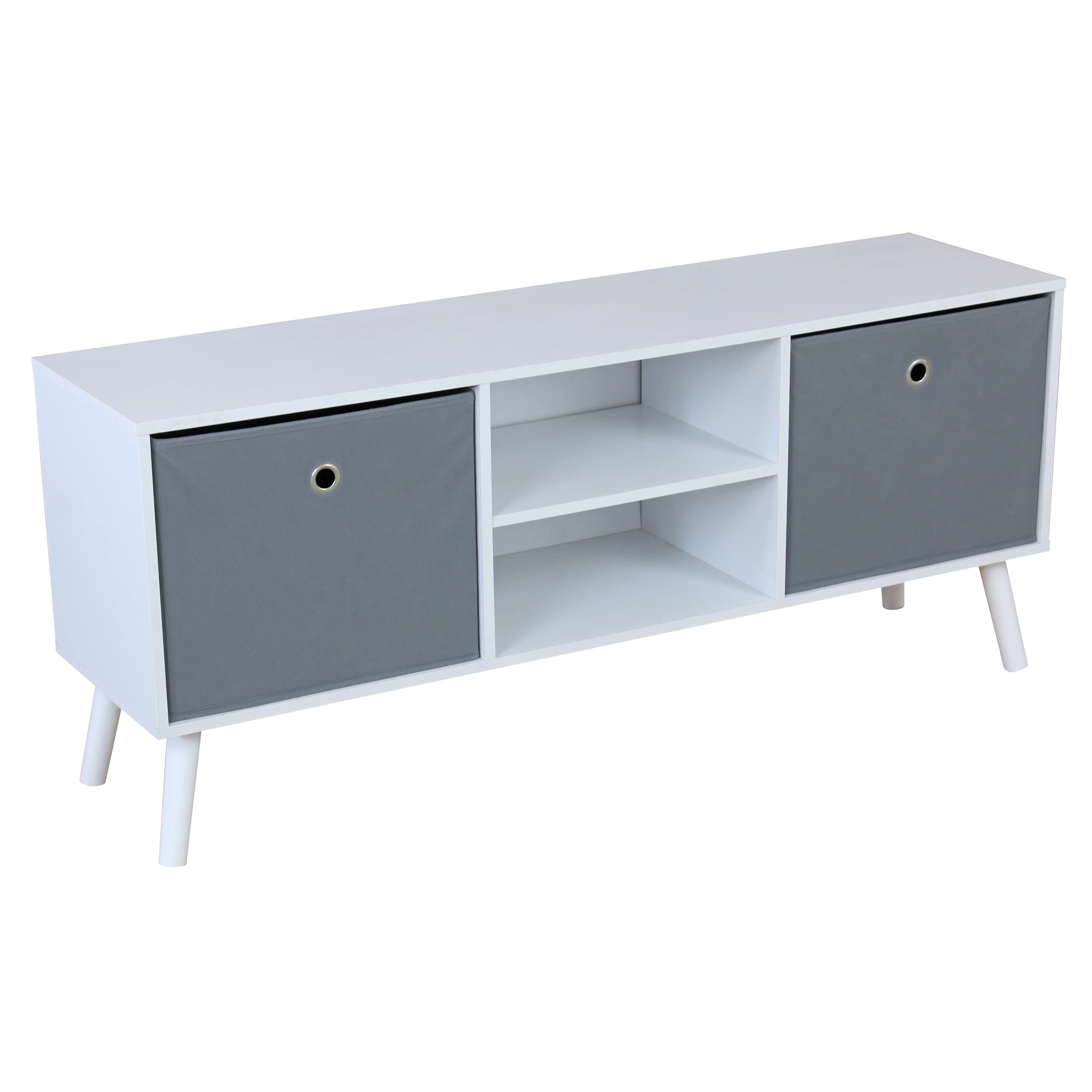 Home Basics TV Stand with 2 Non-Woven Bins, White