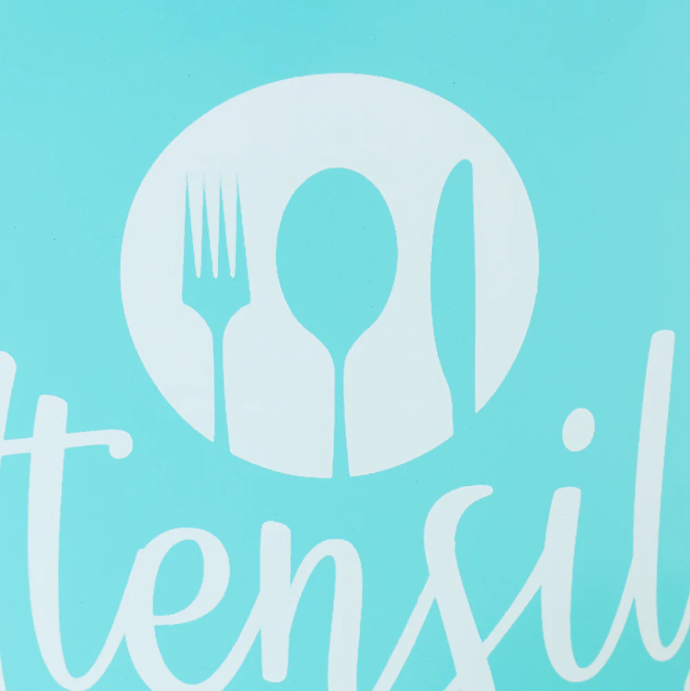 Home Basics Utensils Cutlery Holder with Steel Rim, Turquoise, 5x6 Inches - Image 2