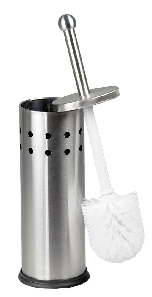 Home Basics Vented Stainless Steel Toilet Brush Holder, Silver, 4x14.5 Inches - Image 2