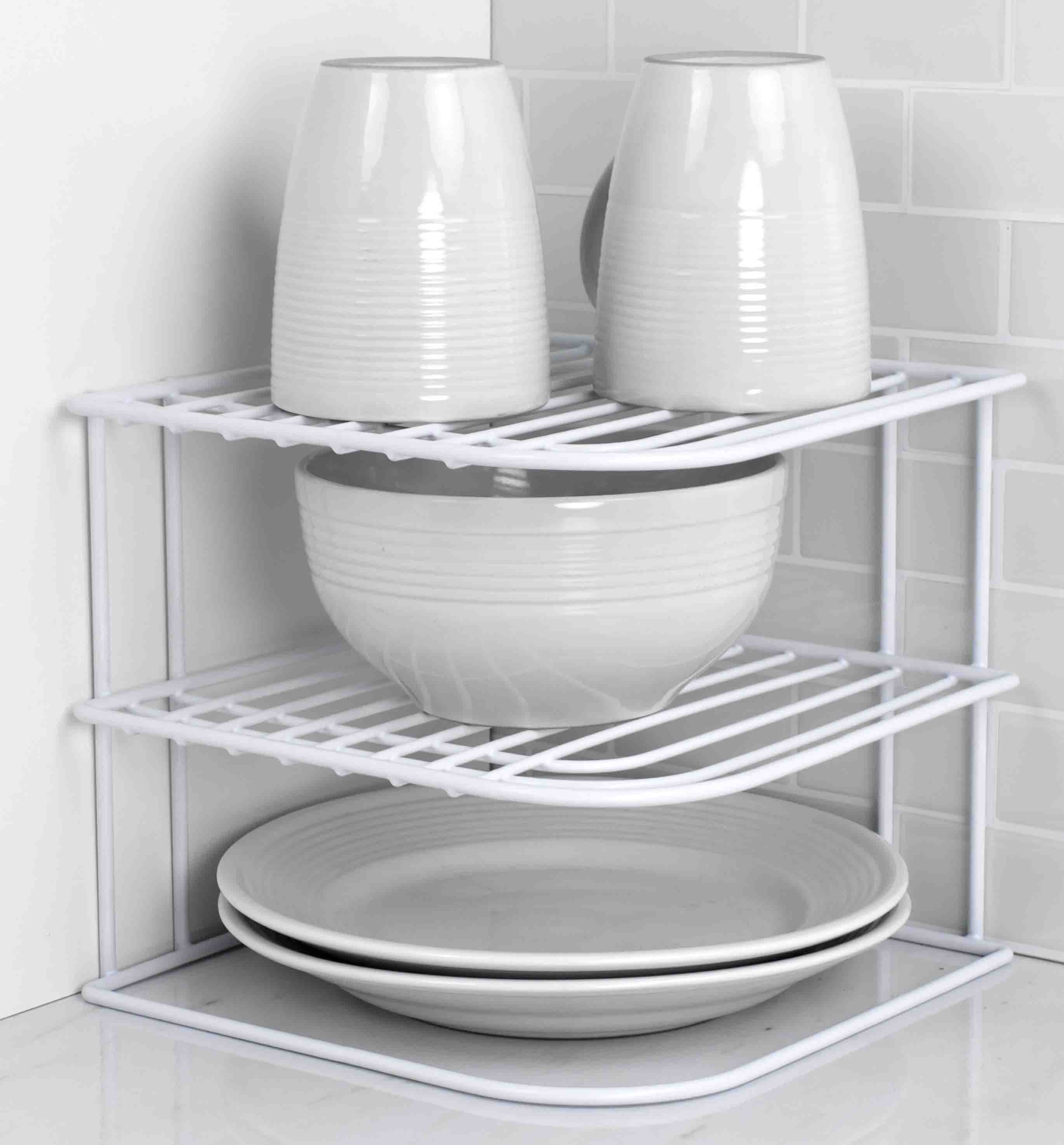 Home Basics Vinyl Coated Steel Corner Pantry Rack, White, 9x9x8 Inches