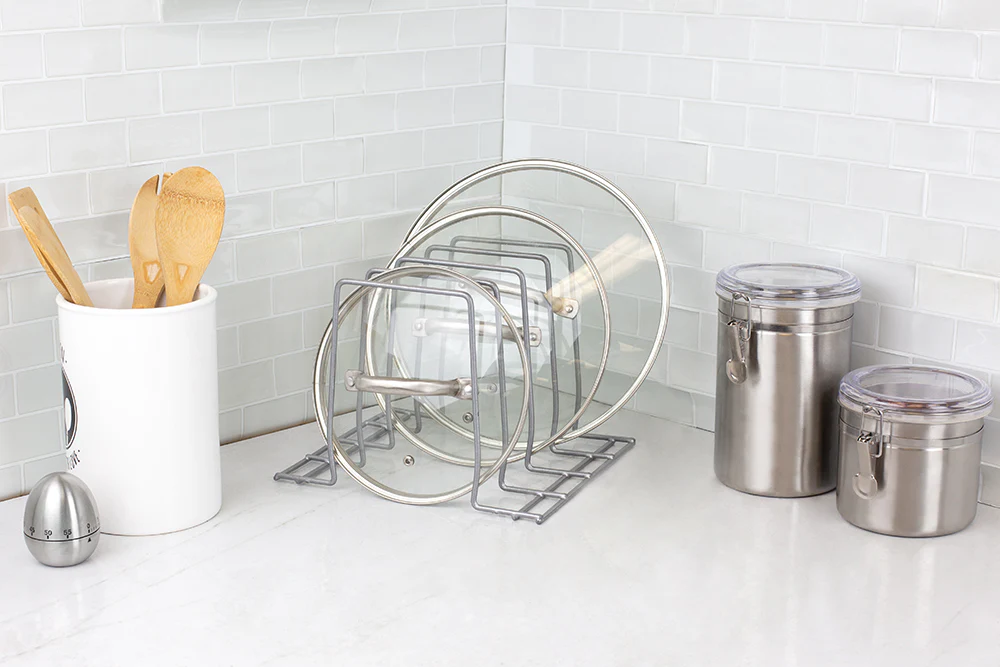 Home Basics Vinyl Coated Steel Lid Rack, Silver - Image 4